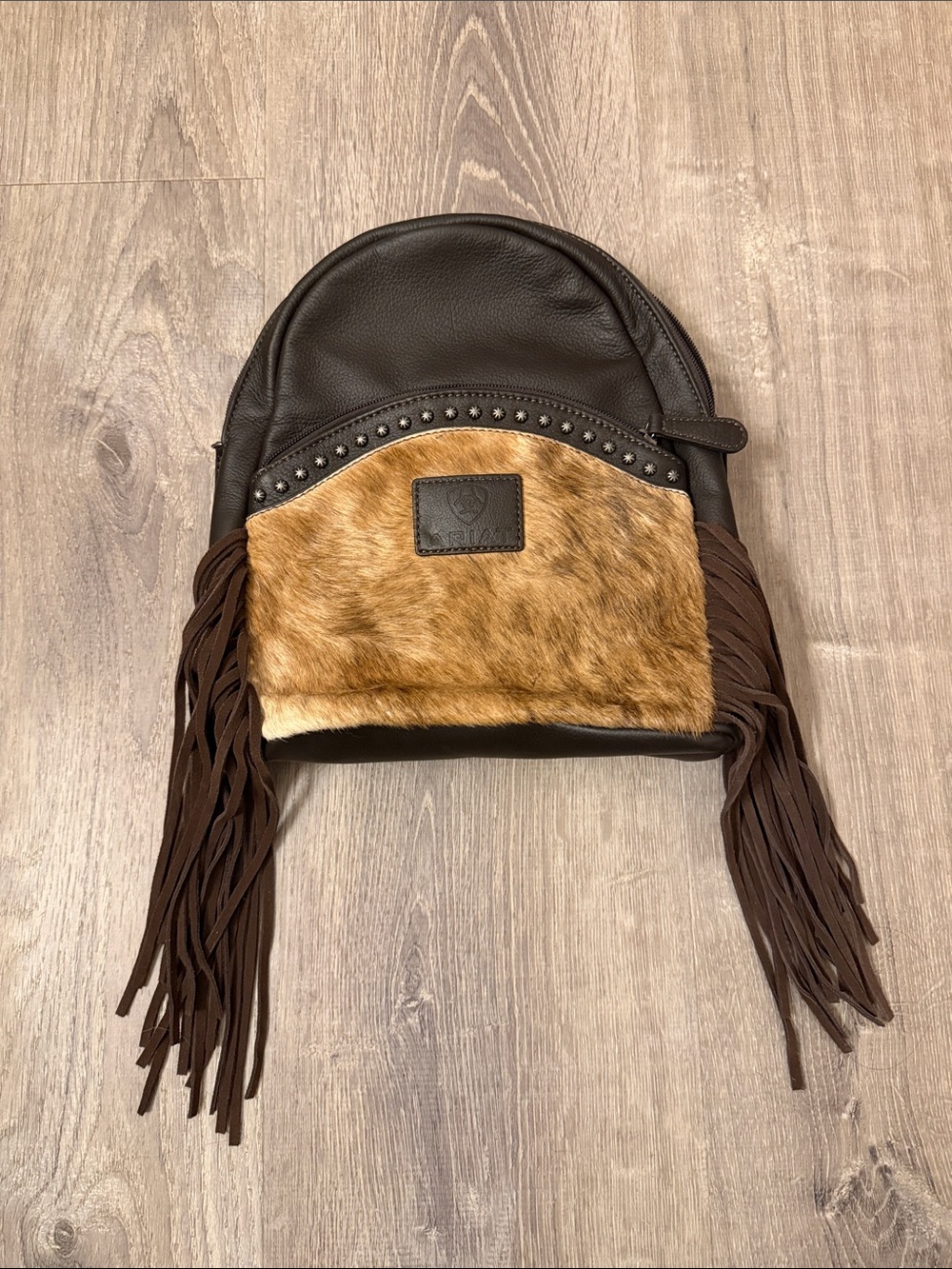 Ariat Brown Leather & Tan Fur Fringe Key/Card Holder